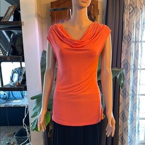 Elegant Coral Drape Neck Top